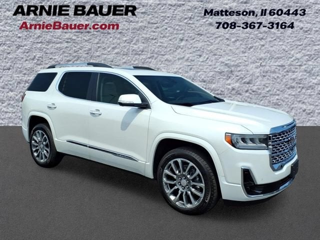 2023 GMC Acadia Denali in White Frost Tricoat — front three-quarter view