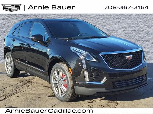 2025 Cadillac XT5 Sport in Stellar Black Metallic — front three-quarter view