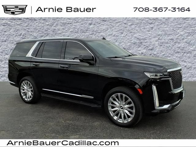 2023 Cadillac Escalade Premium Luxury in Black Raven — front three-quarter view