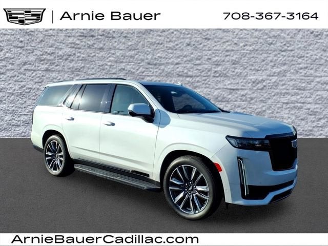 2021 Cadillac Escalade Sport in Crystal White Tricoat — front three-quarter view