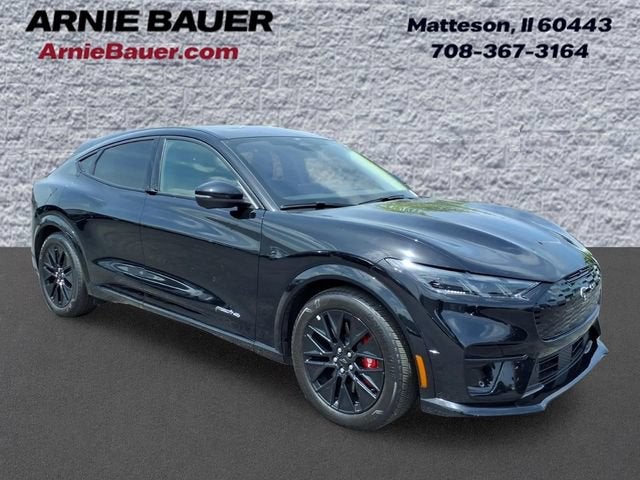 2025 Ford Mustang Mach-E Premium in Shadow Black — front three-quarter view